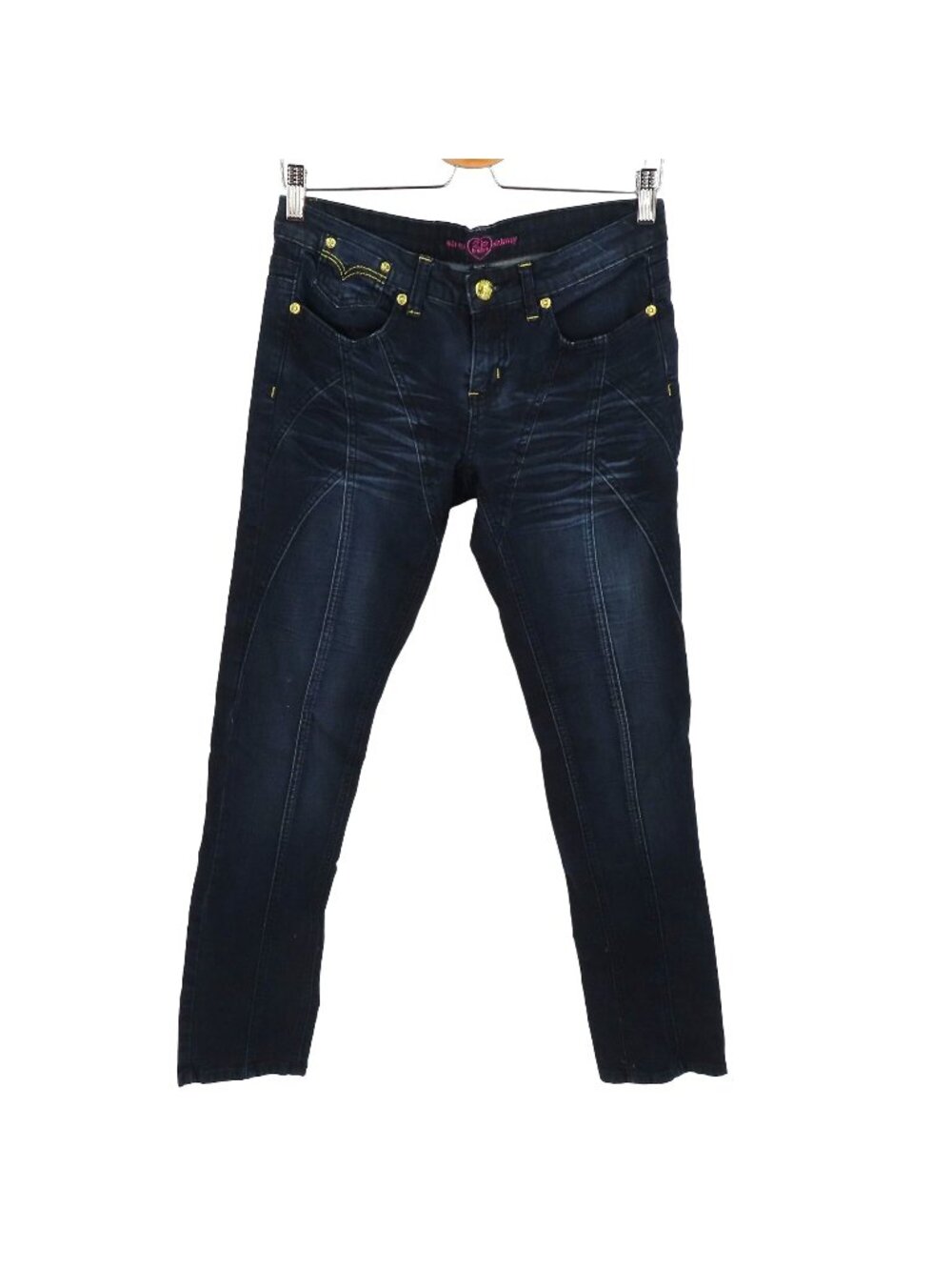 Bebe 2B Womens 28 Siren Skinny Dark Wash Blue Denim Jeans Whiskered Front Seams
